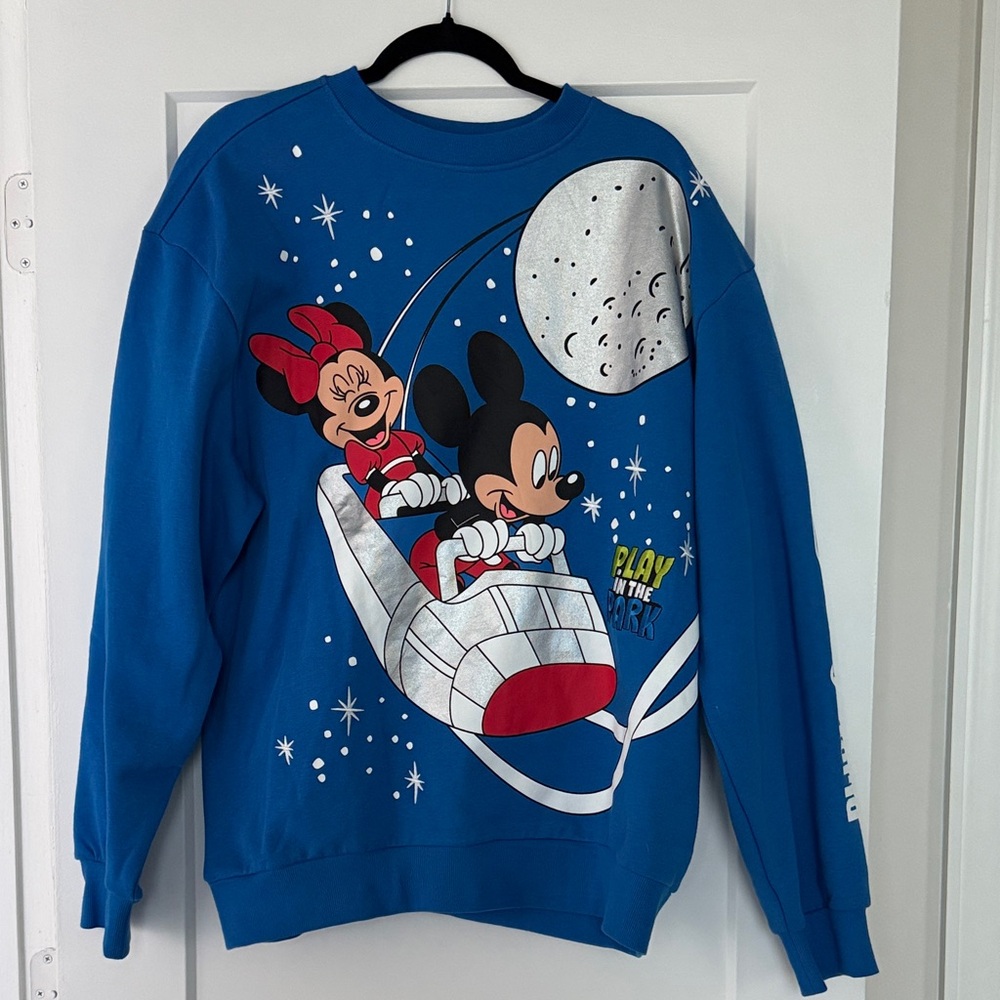 Authentic Disney Blue Crewneck Sweater with Mickey and Minnie- L